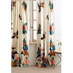 Anthropologie Floral Bird Curtains - Cream, Blue, Pink, Green